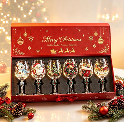 Juego de caja de regalo de colección de copas de vino 3D de Navidad