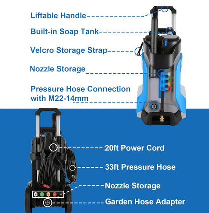 Lavadora eléctrica a presión 5000PSI 4.0GPM con manguera de presión M22-0.551 in 33 pies