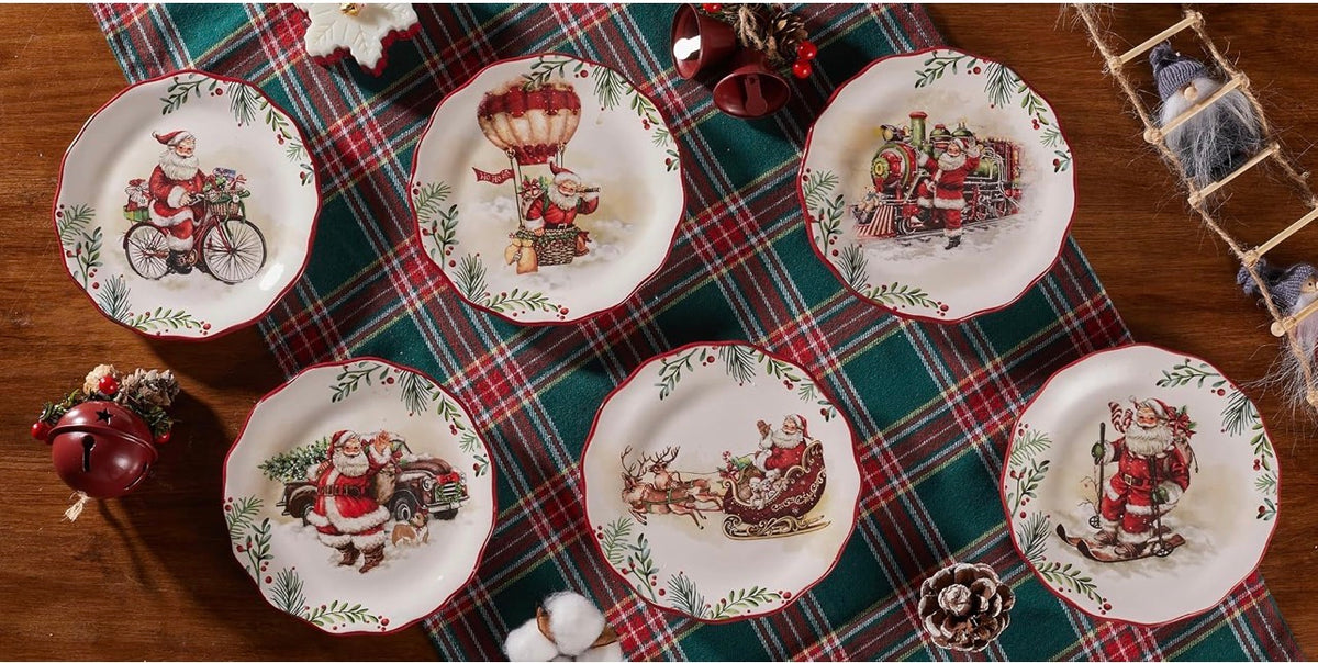 Santa On The Way - Juego de 6 platos festoneados para aperitivos