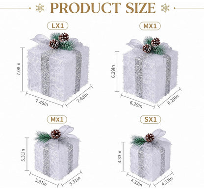 Juego de 4 cajas de regalo iluminadas de Navidad, juego de regalo con luz preiluminada