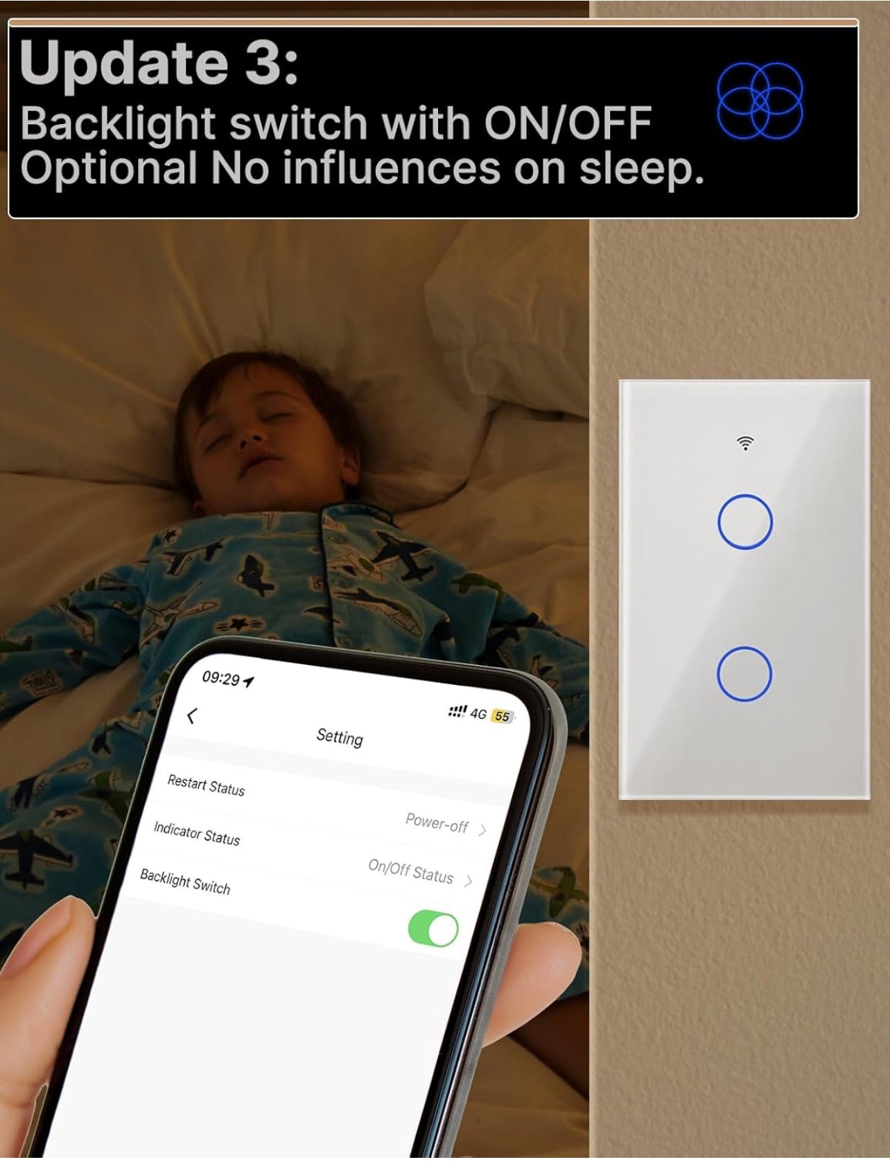 MOES Matter - Interruptor de pared táctil inteligente, interruptor de pared Wi-Fi, necesita cable neutro, un solo polo