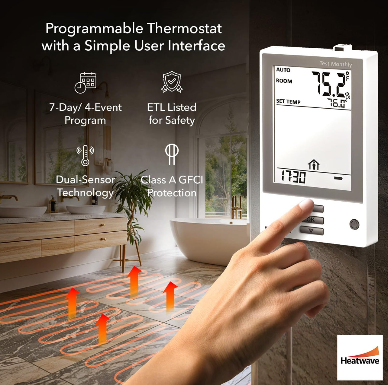 Cable calefactor de suelo de 120 V - Sistema de suelo térmico de 2.9 a 5.5 metros cuadrados, calentador de cable eléctrico por suelo radiante, sistema de suelo radiante para azulejos con termostato GFCI