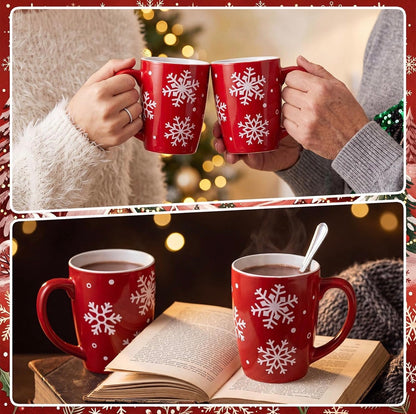 Juego de 4 tazas de cerámica de copo de nieve para regalo, 12 onzas