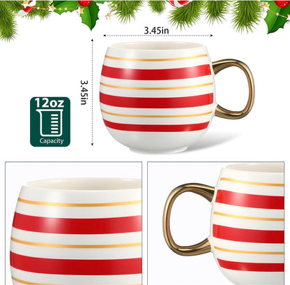 Juego de 6 tazas de Navidad, bolas de Navidad, taza de café, color dorado, rojo
