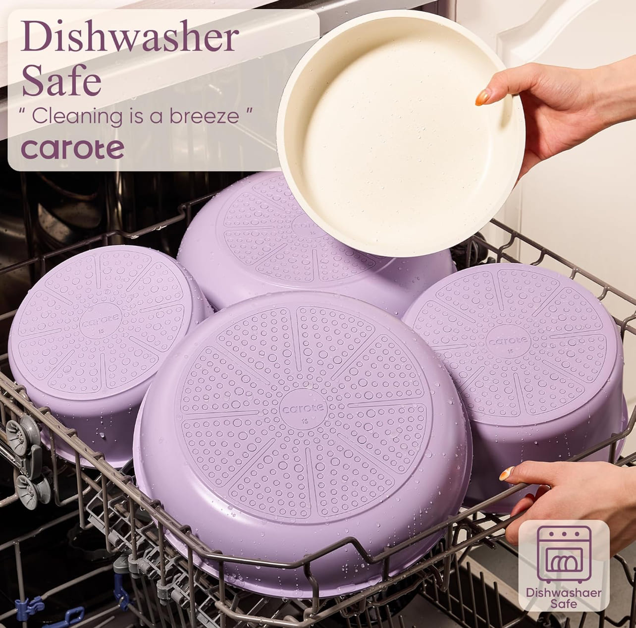 CAROTE Juego de ollas y sartenes antiadherentes con utensilios de cocina, color púrpura y diseño duradero.
