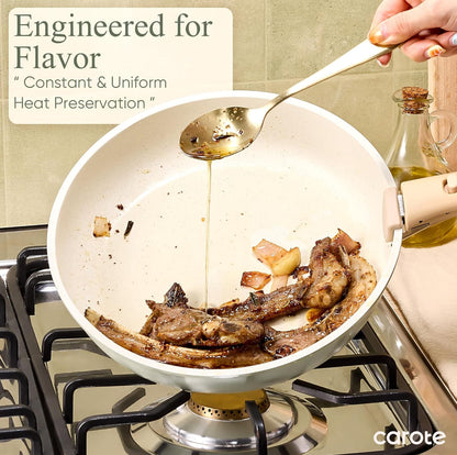 CAROTE Juego de ollas y sartenes con utensilios de cocina antiadherentes y mango de madera.