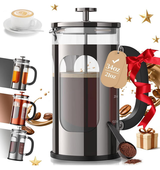 Veken Cafetera de prensa francesa de 34 onzas con diseño elegante y funcionalidad sin contacto