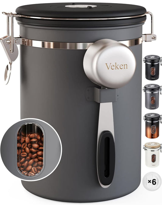 Veken - Recipiente para café con ventana, recipiente hermético de alma, diseño moderno y funcional