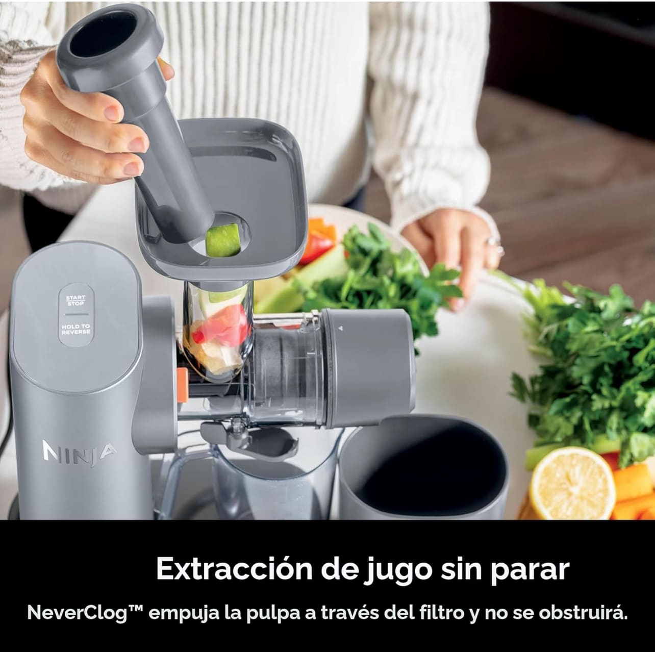 Ninja NeverClog Exprimidor de prensado en frío, poderoso exprimidor lento con control total de pulpa