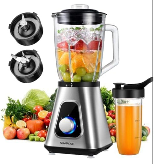 Licuadora SHARDOR de 1200 W para batidos y licuados, licuadora de mostrador de 52 oz y licuadora personal de 22 oz 