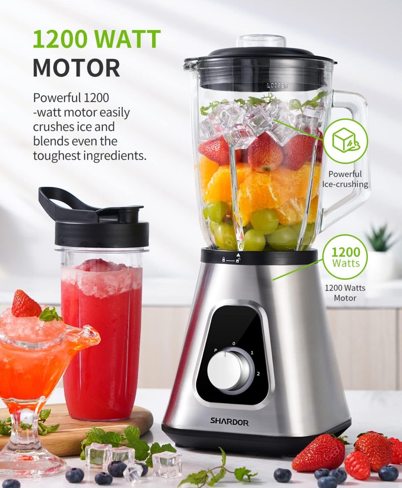 Licuadora SHARDOR de 1200 W para batidos y licuados, licuadora de mostrador de 52 oz y licuadora personal de 22 oz 