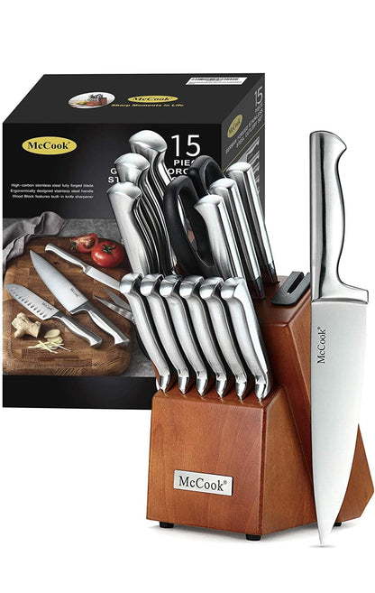 Juego de cuchillos en bloque McCook MC29, 15 piezas, acero inoxidable alemán para cocina