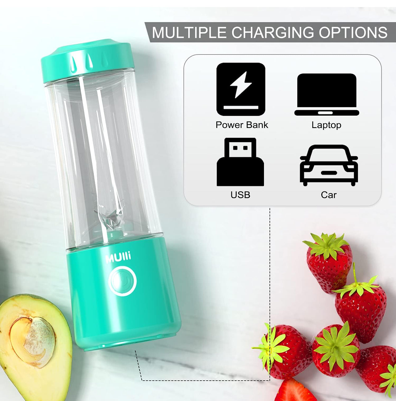 Mulli Licuadora portátil, mezclador personal recargable por USB para batidos
