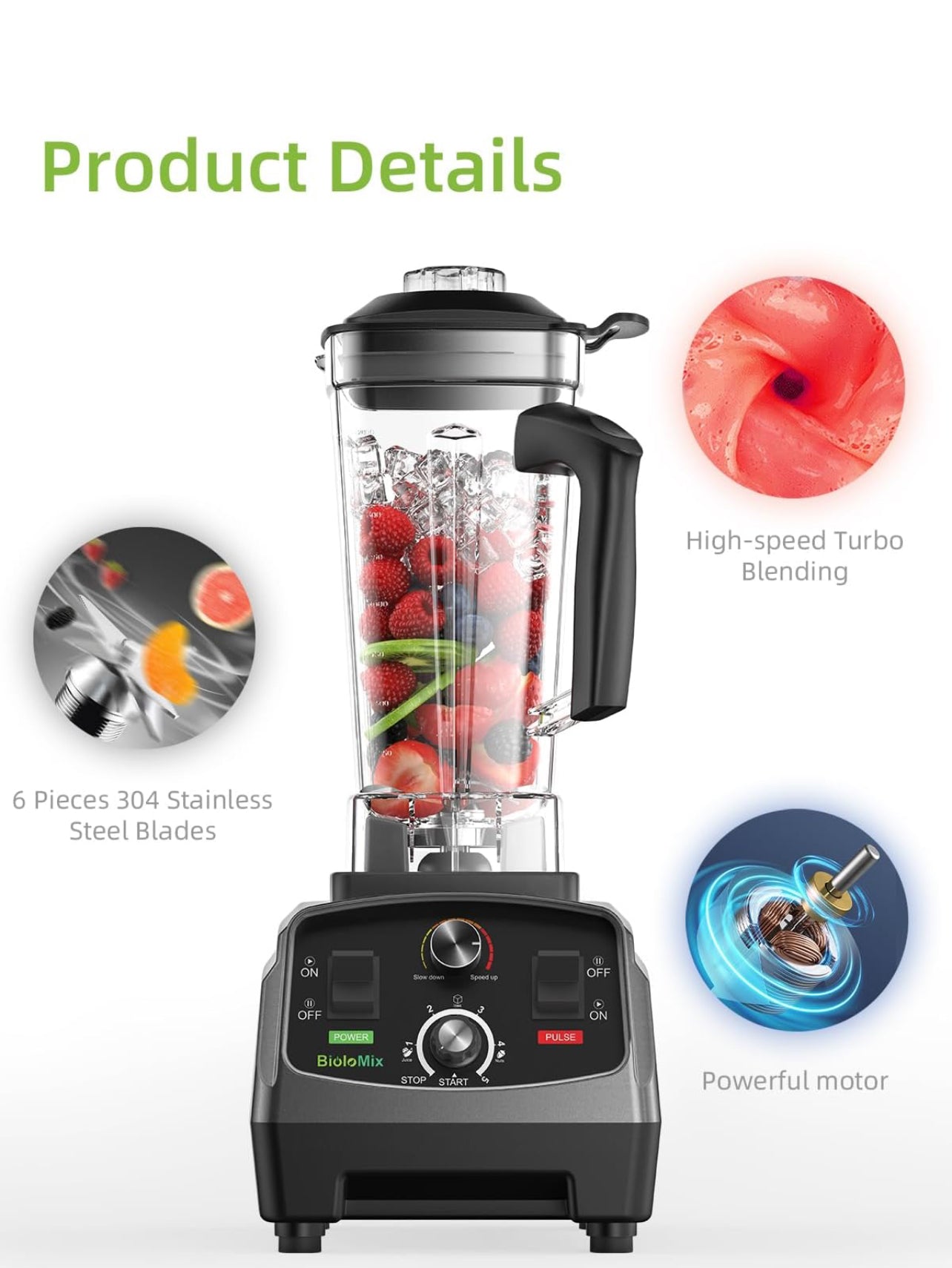 BioloMix Licuadora profesional, licuadora de batidos, licuadora para cocina 2000 W 