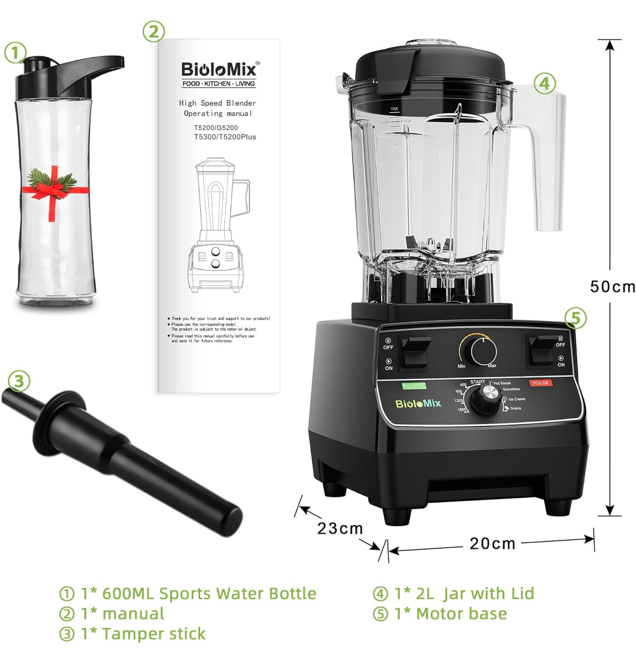 Biolomix Licuadora profesional de batidos, licuadora de encimera, licuadora comercial 