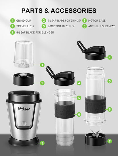 Licuadora personal, botella eléctrica para batido con 2 botellas de 20 oz y tarro de café 