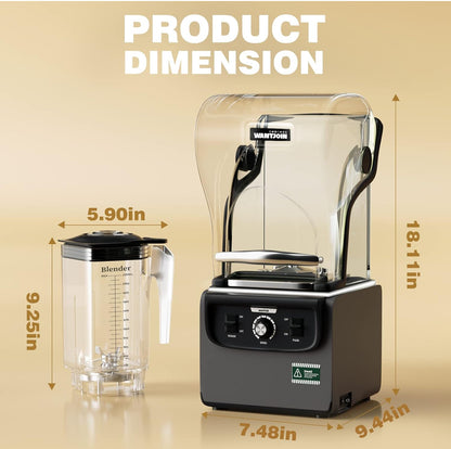 Wantjoin Licuadora profesional, 1800W licuadora silenciosa comercial 74.4 fl oz 
