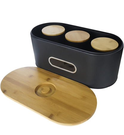 SOTECH Juego de recipientes de cocina grandes de metal para pan y 3 tarros redondos, café, azúcar, té