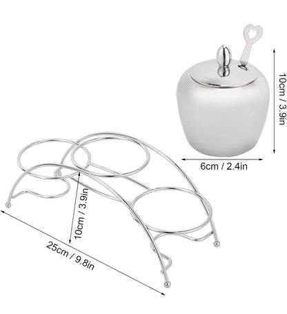 Juego de tarros de especias, juego de recipientes de condimentos de acero inoxidable con tapas de cuchara, soporte de encimera para cocina en casa (3 piezas) 