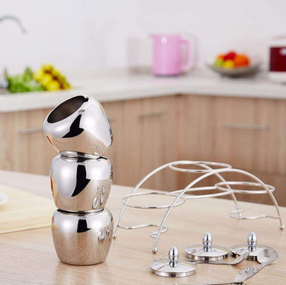 Juego de tarros de especias, juego de recipientes de condimentos de acero inoxidable con tapas de cuchara, soporte de encimera para cocina en casa (3 piezas) 