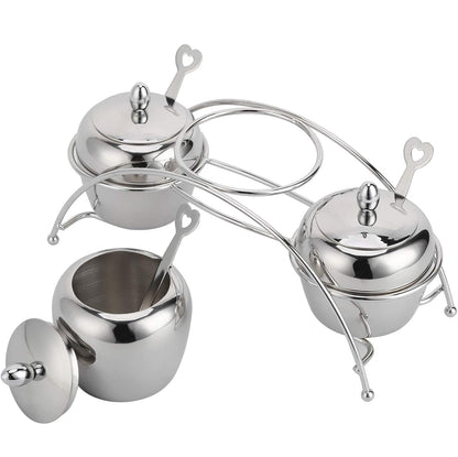 Juego de tarros de especias, juego de recipientes de condimentos de acero inoxidable con tapas de cuchara, soporte de encimera para cocina en casa (3 piezas) 