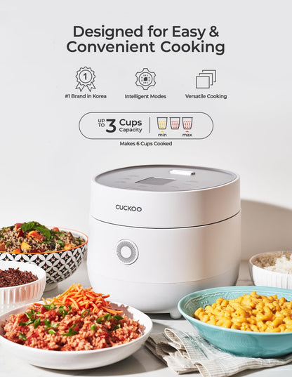 Cuckoo Olla arrocera eléctrica de 6 tazas sin cocer / 12 tazas cocidas, con tecnología de lógica difusa y temporizador 