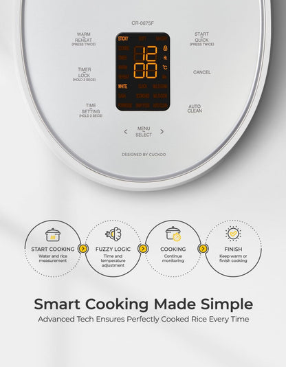 Cuckoo Olla arrocera eléctrica de 6 tazas sin cocer / 12 tazas cocidas, con tecnología de lógica difusa y temporizador 
