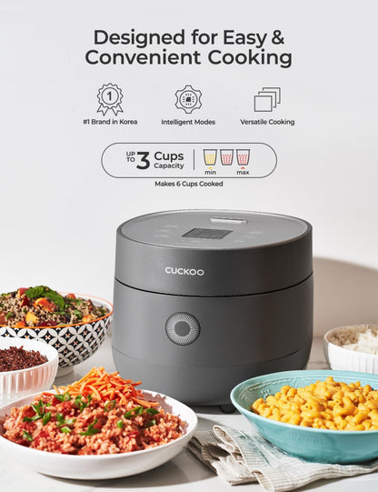 Cuckoo Olla arrocera eléctrica de 6 tazas sin cocer / 12 tazas cocidas, con tecnología de lógica difusa y temporizador 