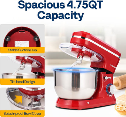 Batidora de pie de 4.75 cuartos de galón, batidora eléctrica de cocina de 8 
