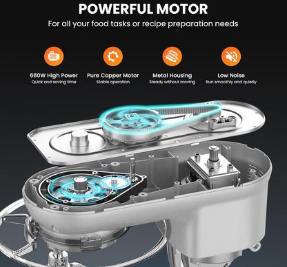 Batidora de mesa de 650 W, 6 velocidades, 6 cuartos de galón, mezclador eléctrico de cocina con cabezal basculante 