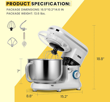 Batidora de mesa de 650 W, 6 velocidades, 6 cuartos de galón, mezclador eléctrico de cocina con cabezal basculante 