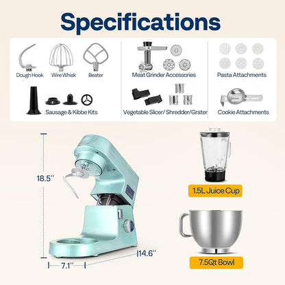 VIVOHOME Mezclador de pie multifuncional 9 en 1 con fermentación, 6 velocidades 7.5 cuartos de galón 