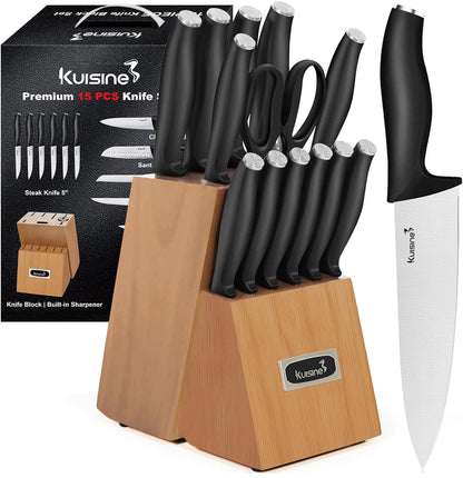 Juego de cuchillos de chef, juego de cuchillos de bloque de acero inoxidable de alto carbono 