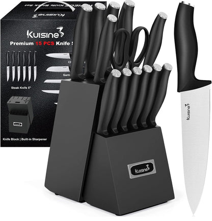 Juego de cuchillos de chef, juego de cuchillos de bloque de acero inoxidable de alto carbono 