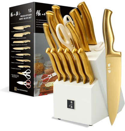 Juego de cuchillos de 15 piezas con bloque, juegos de cuchillos para cocina con bloque de acero inoxidable de alto carbono 