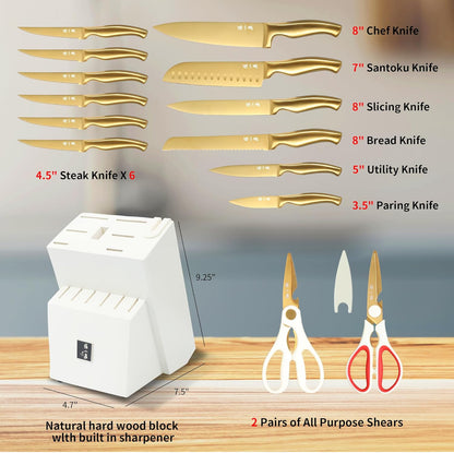 Juego de cuchillos de 15 piezas con bloque, juegos de cuchillos para cocina con bloque de acero inoxidable de alto carbono 