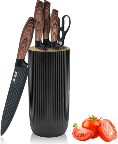 Juego de cuchillos de cocina negros de 6 piezas para el hogar, juego de cuchillos de chef afilados de acero inoxidable antiadherentes 