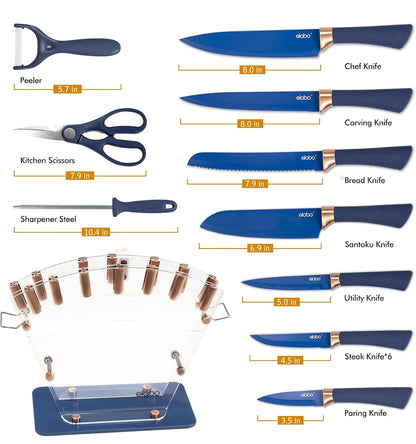 Juego de cuchillos de cocina con bloque, juego de 16 cuchillos de acero inoxidable para cocina 