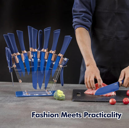 Juego de cuchillos de cocina con bloque, juego de 16 cuchillos de acero inoxidable para cocina 