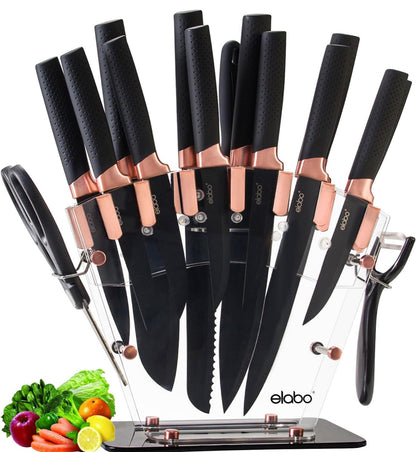 Juego de cuchillos de cocina con bloque, juego de 16 cuchillos de acero inoxidable para cocina 