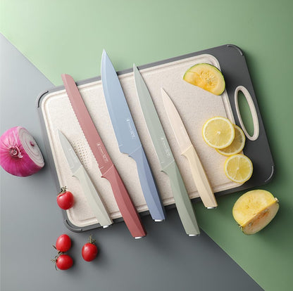 Juego de cuchillos, 6 cuchillos de cocina codificados por colores con bloque, juego de cuchillos de chef de acero inoxidable con revestimiento antioxidante de 5 colores 