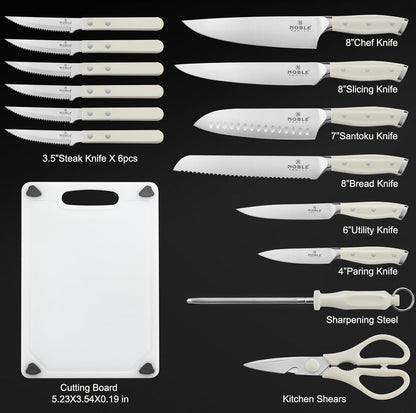 Juego de cuchillos con bloque, 16 cuchillos de cocina, organizador de cajones con afilador, tabla de cortar, juego de cuchillos de chef 