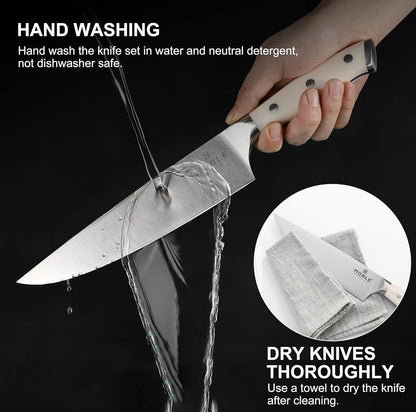 Juego de cuchillos con bloque, 16 cuchillos de cocina, organizador de cajones con afilador, tabla de cortar, juego de cuchillos de chef 
