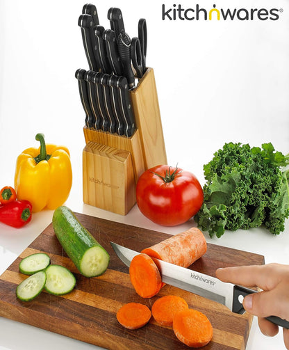 uego de cuchillos con bloque de madera, juego de 15 piezas que incluye cuchillo de chef 