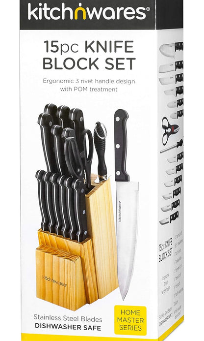 uego de cuchillos con bloque de madera, juego de 15 piezas que incluye cuchillo de chef 
