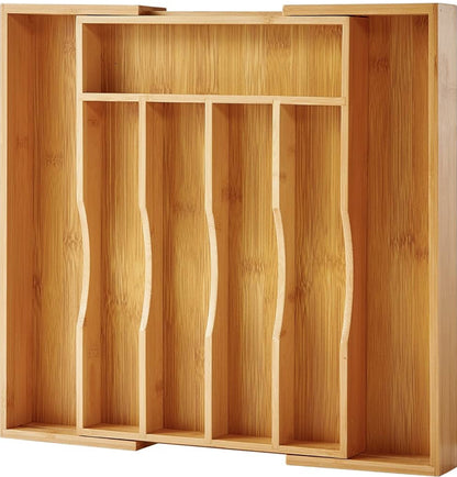 Pipishell Organizador de cajones extensible de bambú para soporte de utensilios, bandeja de cubiertos ajustable 