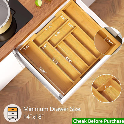 Pipishell Organizador de cajones extensible de bambú para soporte de utensilios, bandeja de cubiertos ajustable 