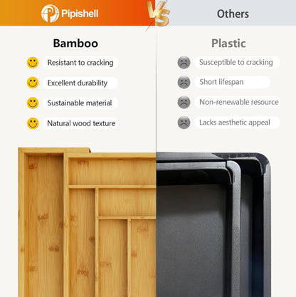 Pipishell Organizador de cajones extensible de bambú para soporte de utensilios, bandeja de cubiertos ajustable 