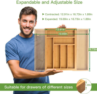 Pipishell Organizador de cajones extensible de bambú para soporte de utensilios, bandeja de cubiertos ajustable 