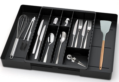 Fu Store Organizador de cajones de cubiertos, bandeja expandible para utensilios de cocina, cubiertos y cubiertos 